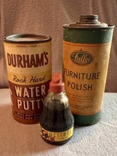 50-60s Vintage Lot:Durham’s Water Putty, Fuller Furniture Polish, Mucilage Glue