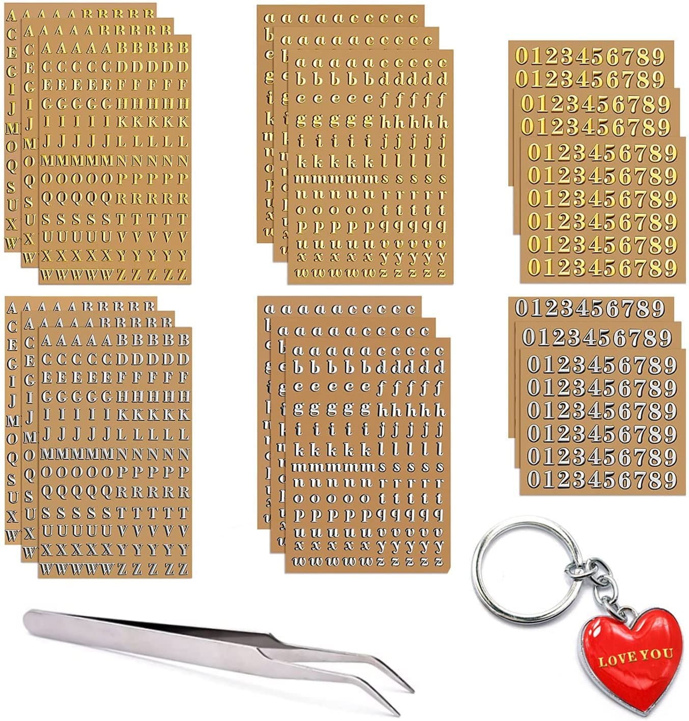 18 Sheets Mini Gold/Silver Letter Stickers for Nail Art, Small, Gold,silver