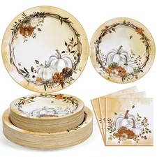 Homlouue 200PCS Fall Paper Plates and Napkins Sets, Small, White/Brown