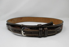Women Hand Tooled Unique Belt Brown Saddle Leather Western Floral 34 Made in USA
