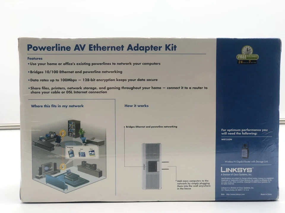 Cisco Linksys PLK200 PowerLine AV Ethernet Network Adapter Kit New Sealed - Image 2 of 4