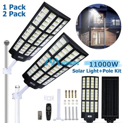 9999900000LM 11000W Solar LED Street Light Commercial Outdoor PIR Road Lamp+Pole