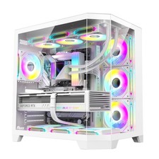 RUIX OV303 ATX Mid-Tower Gaming PC Case, 4x ARGB Fans, USB 3.0  Type-C, White