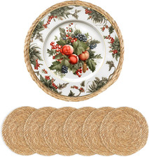Round Woven Placemats - Boho Rattan Placemats Natural Water Hyacinth Farmhouse W