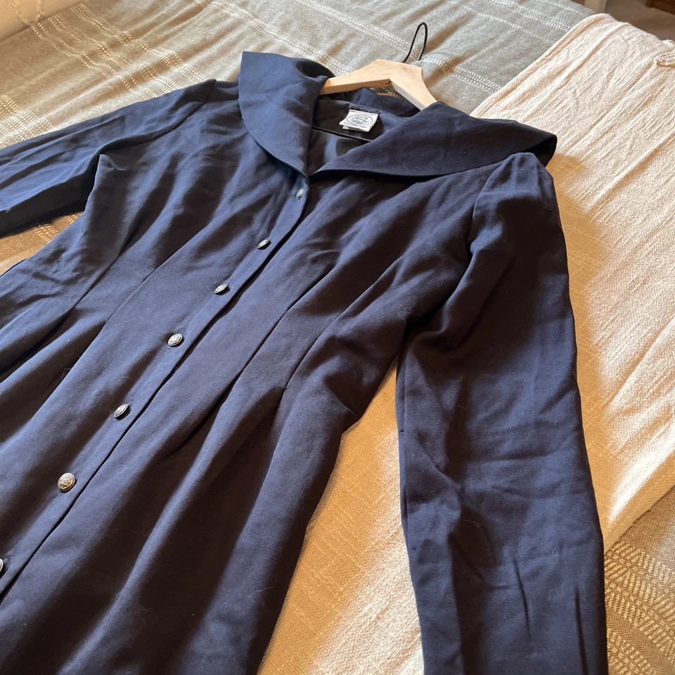 Vintage Laura Ashley Wool Sailor Dress Navy Pleated Button Front - Image 4 of 4