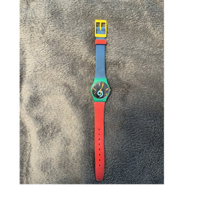 Swatch Quarz Unisex Armbanduhr analog Kunststoff mehrfarbig schwarz rund