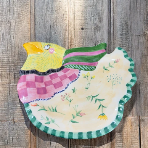 Fitz and Floyd GYPSY CHICKS Hen Chicken Plate Dish Platter Ceramic Whimsical VTG - Picture 1 of 10