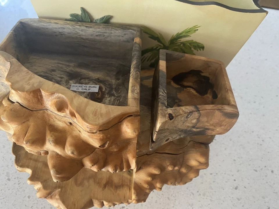 California Buckeye Burl Wood Puzzle 9 X5 Box w/Hidden Compartment Mint - Image 4 of 4