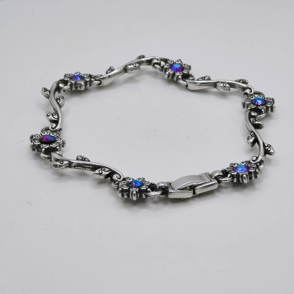 Brazalete Brighton Viennese Flor Rojo y Azul Estrás Plata Vid 7.5" Foto 2 de 4