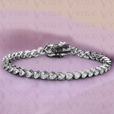 7.00Carat Heart Cut Bezel Real Moissanite Tennis Bracelet 18K White Gold Plated