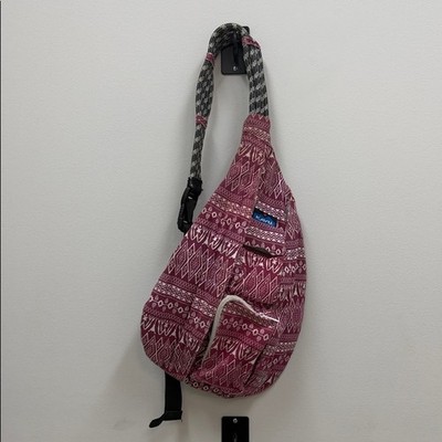 Kavu Slingpack Sling Bag Burgundy White Aztec Ropalooza Rope Bag!