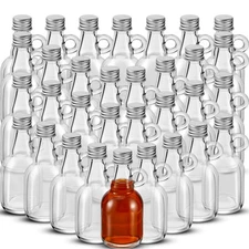32 Pcs 1.7oz Mini Small Glass Syrup Bottles with Aluminum Lids and Loop Handl...