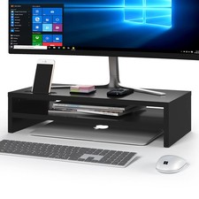 BONTEC Wood Monitor Stand Riser, 2-Tier Desktop Organizer with Storage, Ergon...