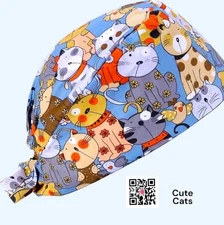 Work Cap Medical Chef Painter Unisex Cotton OSFM “Cute Cats”