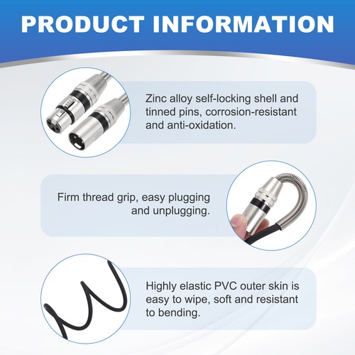 2 Pezzi Cavo da XLR a XLR,3 Pin XLR Maschio a Femmina Cavo Microfono,40 Piedi - Foto 3 di 6