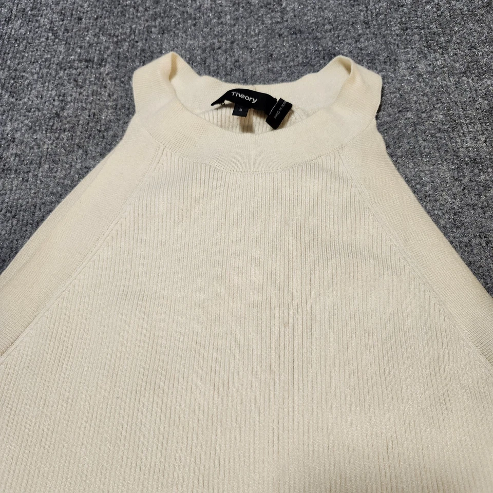 Theory Top Womens Small Ivory Ribbed Halter Neck Silk Cashmere Pullover READ - Image 4 of 4