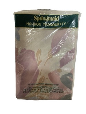 Vintage Springmaid Tranquility Two Standard Pillow Cases Floral 1970s NEW