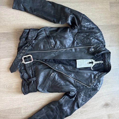 Private Brand AG Black Goat Leather Biker Jacket Quilted Moto XL Japanese Brand video thumbnail
