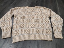 Vintage Christian Dior Sweater Mens Mediu Tan Cable Knit Crewneck Made USA 90s