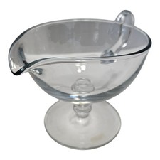 Romania Gravy Sauce Boat Stem Footed Pedestal Clear Glass Mouthblown NO Chips