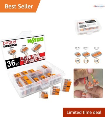 WAGO 221 Lever-Nuts Assortment 36pk Copper Plastic Wire Connectors for Splicing
