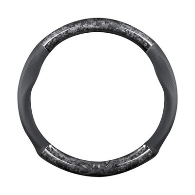 Ergocar Car Steering Wheel Sleeve, Round Forged Carbon Fiber and Leather Mate...
