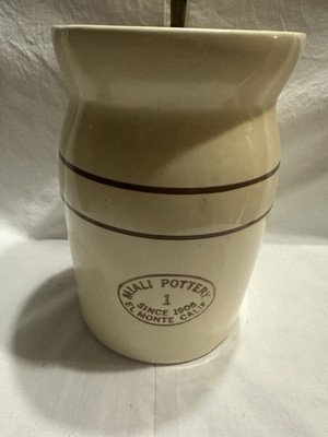 Vintage MIALI Pottery 1 Gal Ceramic Crock With Lid El Monte California