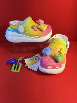 Care Bears Crocs Crush Clogs M5/W7 White Rainbow Jibbitz Light Up