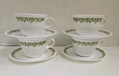 Corelle Livingware Corning Crazy Daisy Spring Blossom Coffee Cup/Saucer Set of 4