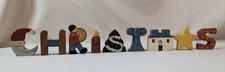 VTG Wood Painted Folk Art Primitive Country 9 Letters/Shapes Spell Out CHRISTMAS