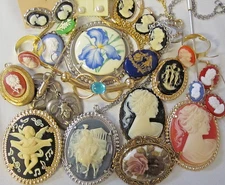 21 Wear Cameo Jewelry Lot VTG & Modern Brooches Necklaces Earrings Rings Locket