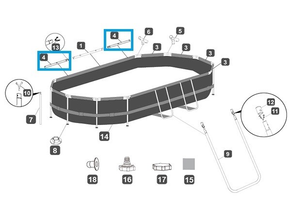 Bestway Ersatzteil Poolstange D Horizontal FüR Power Steel Pools 427 / 488 Cm-image
