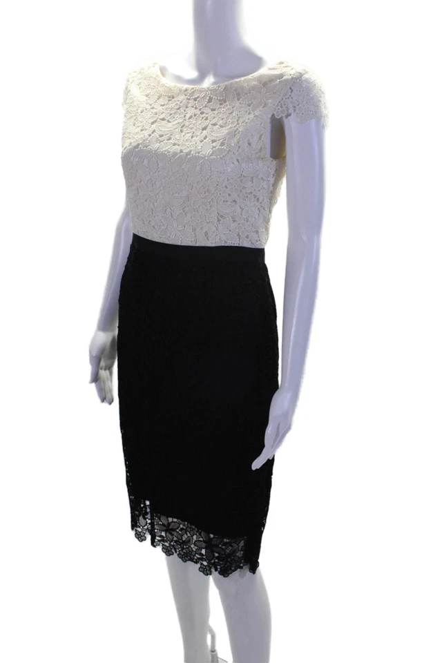 Barneys New York Women's Sleeveless Lace Color Block Midi Dress Beige Size 40 - Image 2 of 4