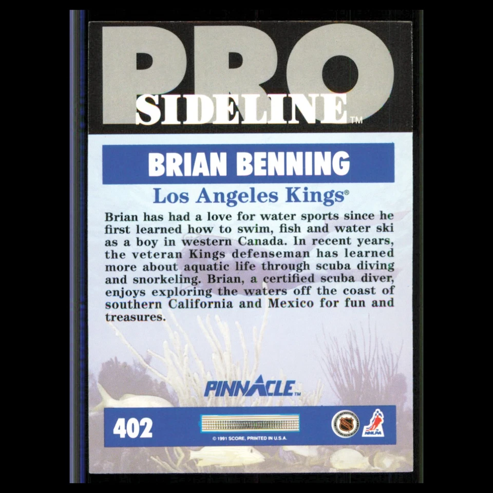 Brian Benning #402 1991 Pinnacle Los Angeles Kings Hockey Card NHL NM - Image 2 of 3