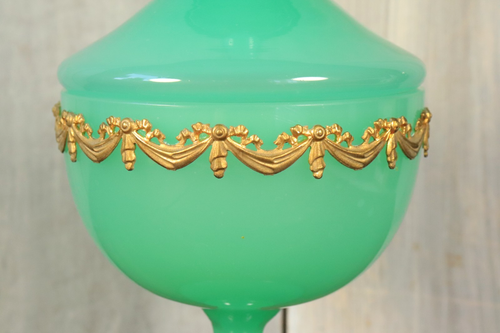 Antique Rare French Green Opaline Lidded Jar Jewelry Box Gilt Bronze Glass 19thC - Bild 5 von 18