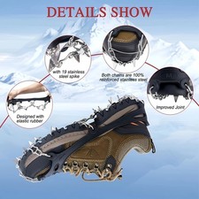 Sturdy 19-Stud Anti-Slip Ice Cleats, Winter Traction fits for Outdoor Activities