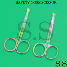  2 Multi Titanium Color Rainbow Safety Nose Mustache Scissor 3.5" Str + Cvd
