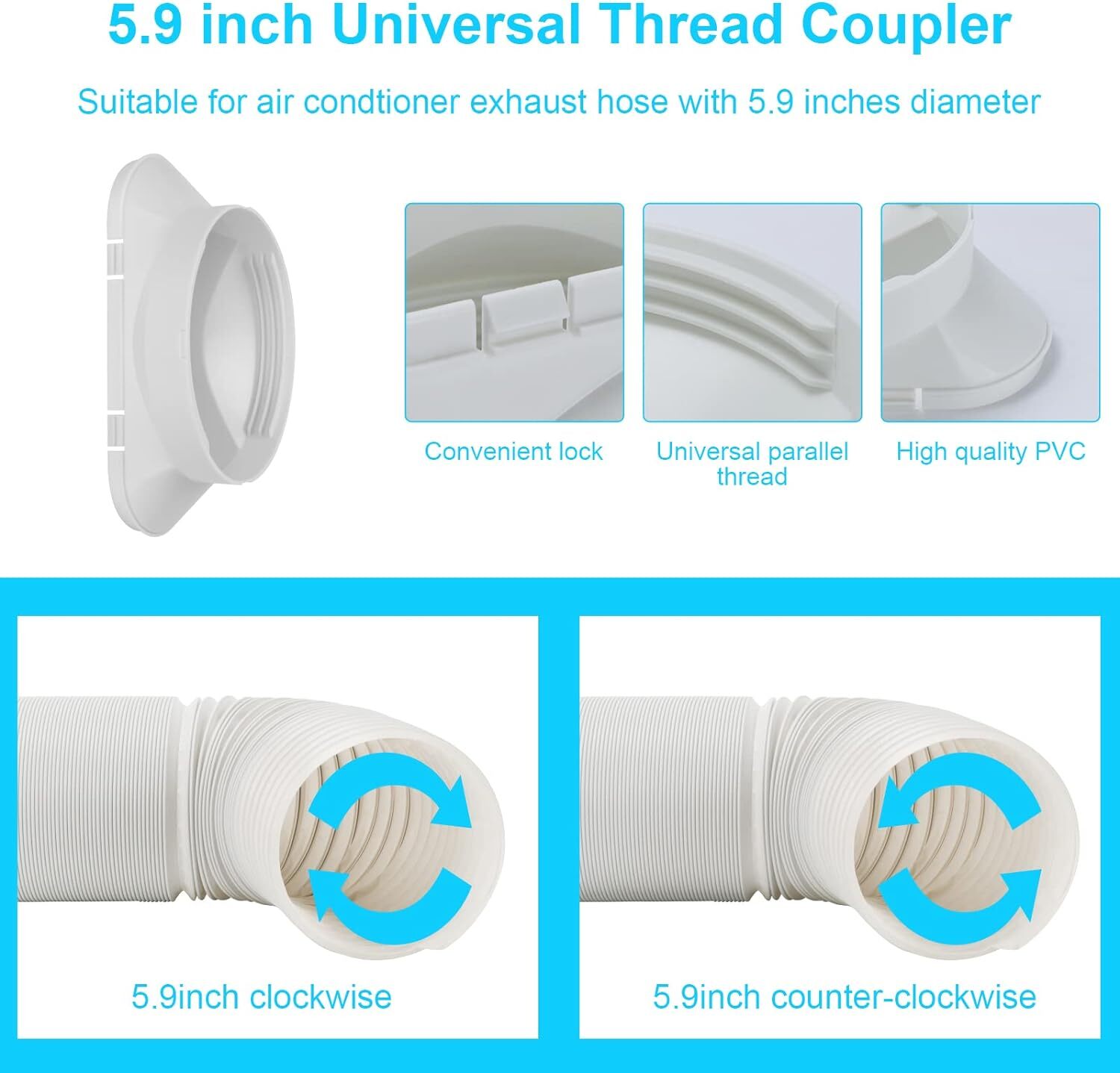 Portable Air Conditioner Vent Seal Kit with 5.9" AntiClockwise Hose