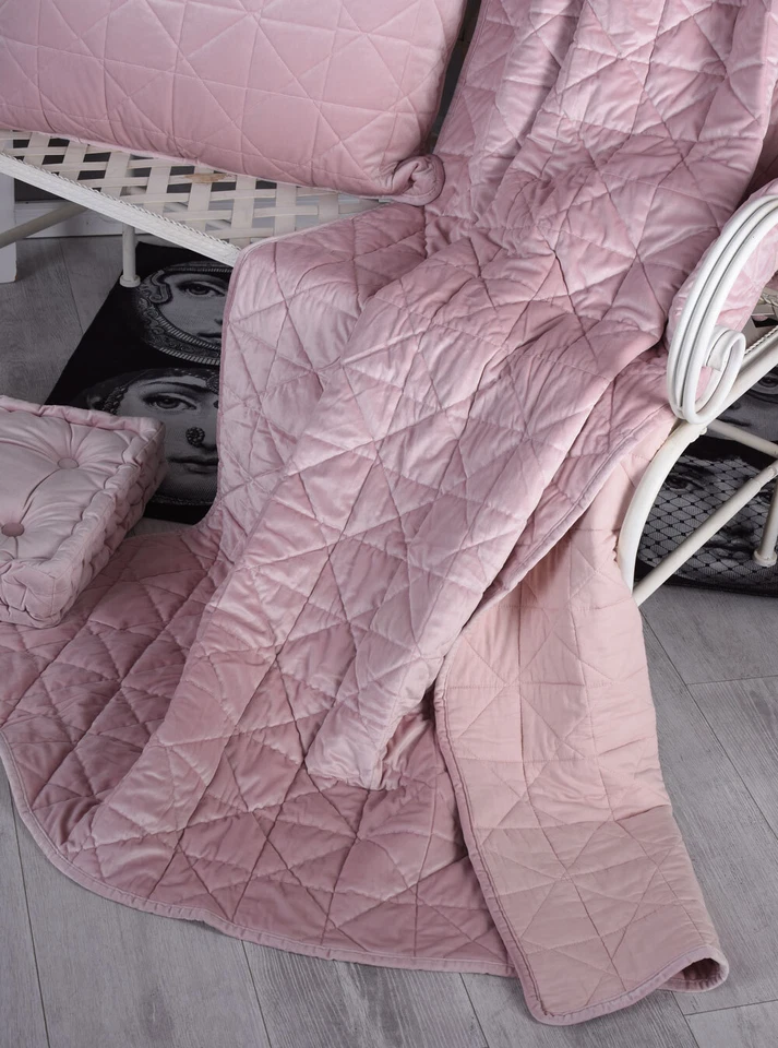 Wohndecke Kuscheldecke Decke Rosa Tagesdecke Steppdecke Samtdecke 140x200cm - Bild 3 von 4