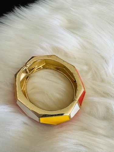Amrita Singh Enamel Hinge Cuff Bracelet Bangle Gold Tone Colorblock Geometric - Picture 2 of 11