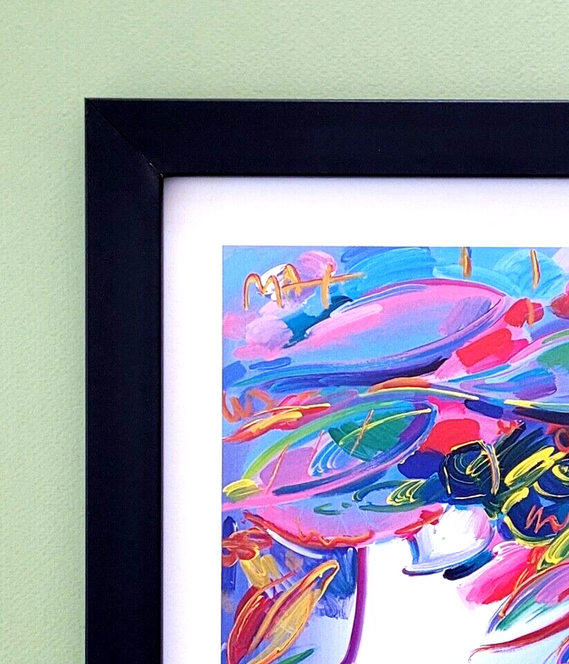 PETER MAX + HERMOSO + PLACA DE ARTE POP FIRMADA IMPRESIÓN VINTAGE + NUEVO MARCO NEGRO Foto 2 de 3