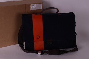 Nib Pottery Barn Bradley Leather Canvas Messenger Bag Navy