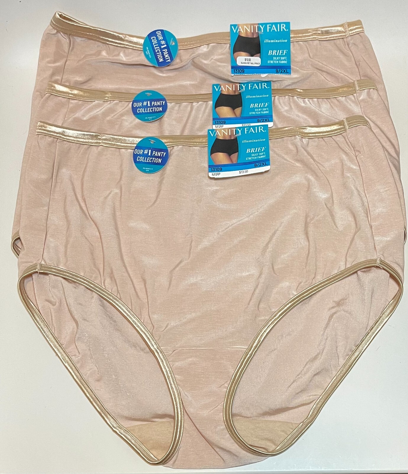 NWT 3 Vanity Fair Illumination 13109 Brief Panties Rose Beige Size 9