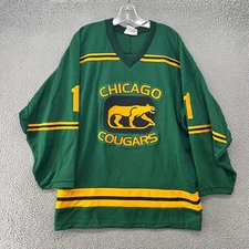 Vintage Chicago Cougars Jersey Mens Medium Hockey Retro K1 SPORTSWEAR  90s Green