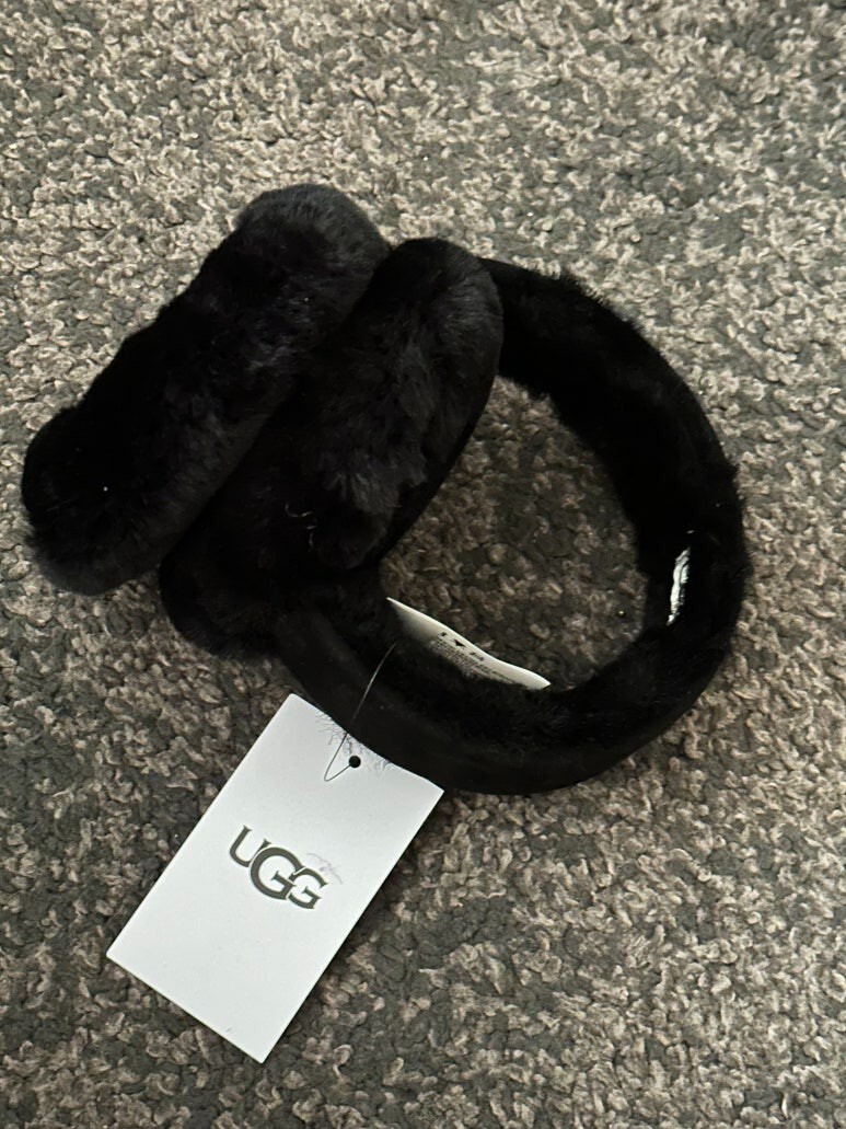 UGG Womens Earmuff Sheepskin Shearling Embroidered Black Non-Tech image 6