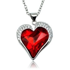 Women Pendant Necklace Red Heart Crystal Necklace White Gold Plated Gift for Her