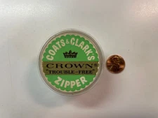 Vintage Coats & Clark's Empty Zipper Container- Crown Trouble Free