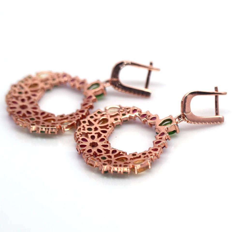 Unheated Chrome Diopside, Citrine, Ruby, Tsavolite,.Earrings 925 Sterling Silver - Image 3 of 4