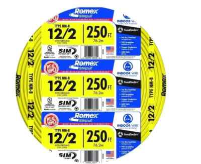 New! 250 ft. 12/2 Solid Romex SIMpull CU NM-B W/G Wire Yellow Color-Coded Jacket