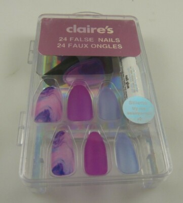 Claire's faux nails pink s purples glue elegant 